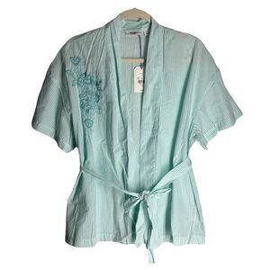 NWT Van Winkle Womens Kimono Style Intimately Top Blue Short Sleeve Embroider  M